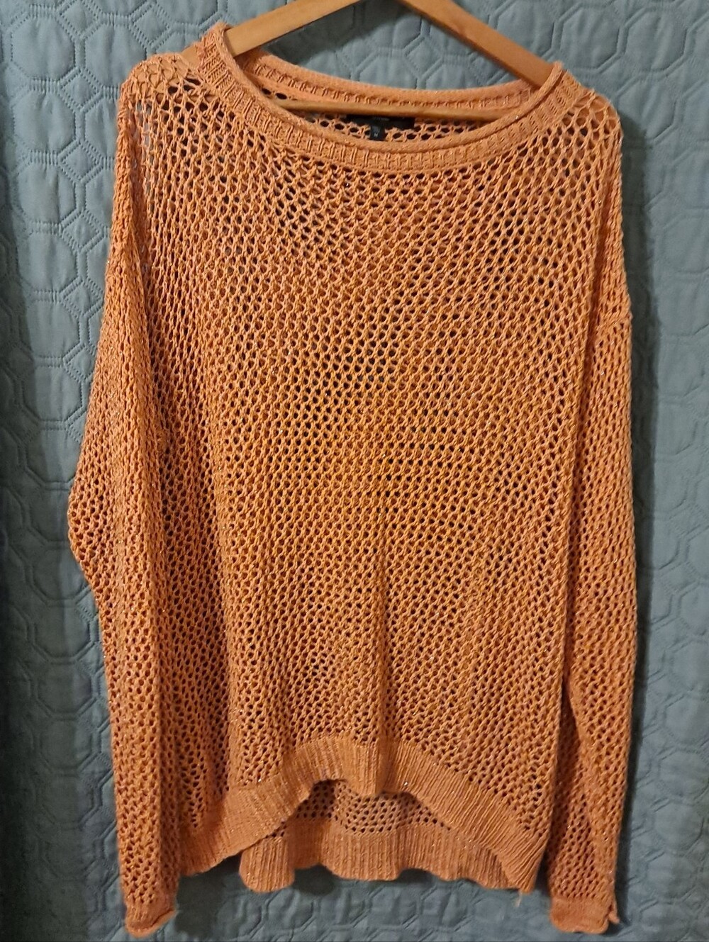 Sanctuary Loose Knit Open-Stitch Sweater - Sparkly Orange Sz M